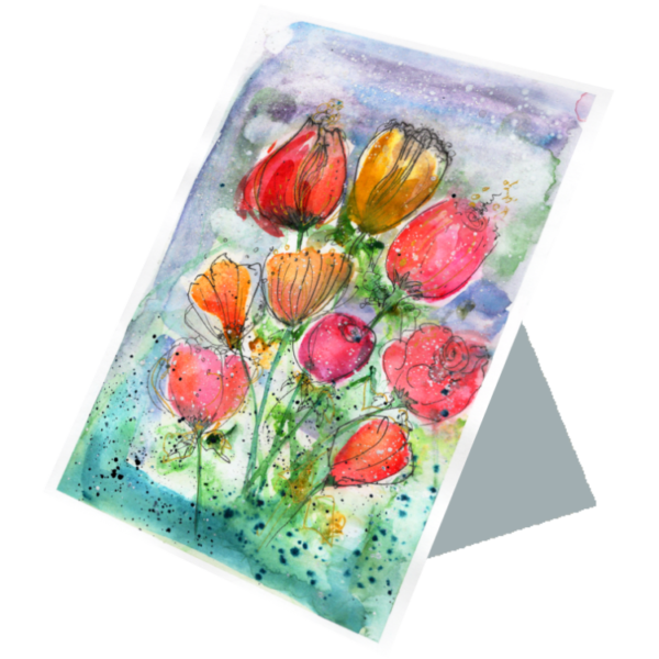 Flowers & Doodles #1 Hand Painted Original Watercolour on 6"x8" Cotton Paper