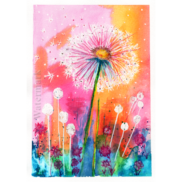 Dandelion #5 Hand Painted Original Watercolour on 6"x8" Cotton Paper