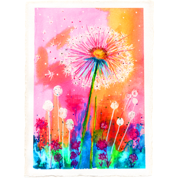 Dandelion #5 High Quality Print on 6"x8" Deckled Edge Watercolour Paper
