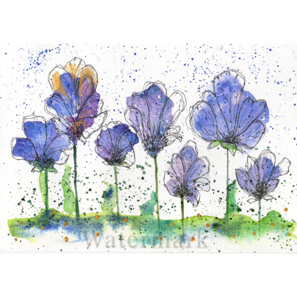 Flowers & Doodles #2 Hand Painted Original Watercolour on 6"x8" Cotton Paper