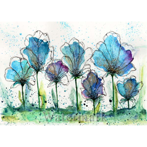 Flowers & Doodles #4 Hand Painted Original Watercolour on 6"x8" Cotton Paper