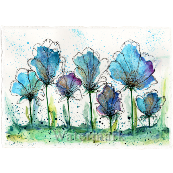 Flowers & Doodles #4 High Quality Print on 6"x8" Deckled Edge Watercolour Paper