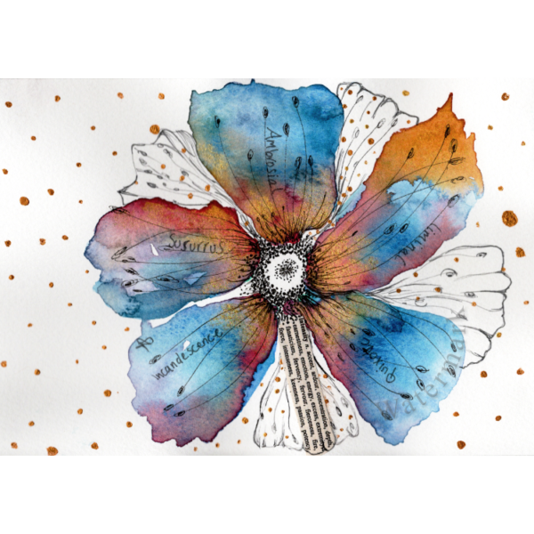 Flowers & Dots #1 Hand Painted Original Watercolour on 6"x8" Cotton Paper