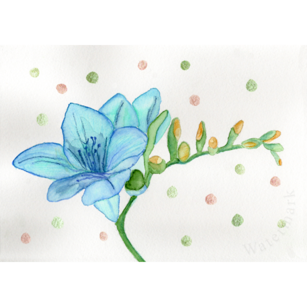 Flowers & Dots #5 Hand Painted Original Watercolour on 6"x8" Cotton Paper
