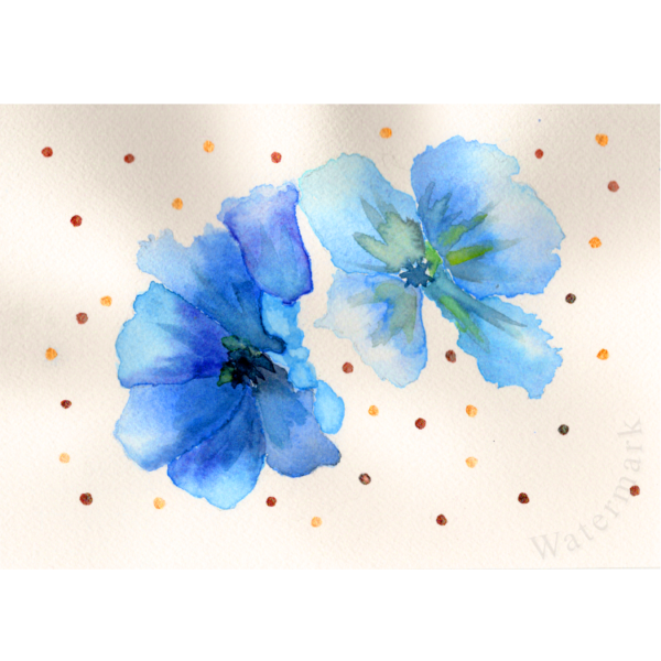 Flowers & Dots #6 Hand Painted Original Watercolour on 6"x8" Cotton Paper