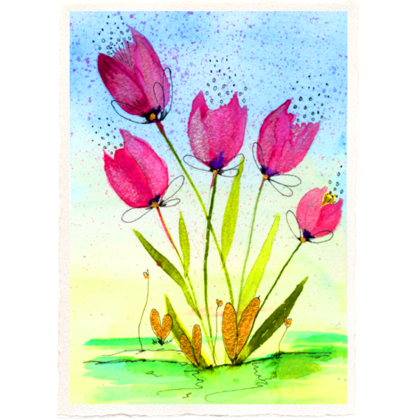 Tulips #4 High Quality Print on 6"x8" Deckled Edge Watercolour Paper