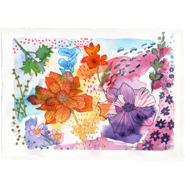 Watercolour Tapestry #4 High Quality Print on 6"x8" Deckled Edge Watercolour Paper