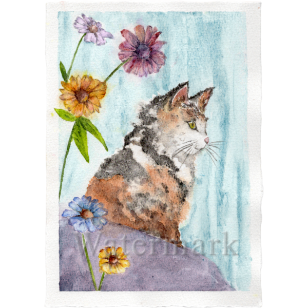 Cats #1 Hand Painted Original Watercolour on 6"x8" Cotton Paper