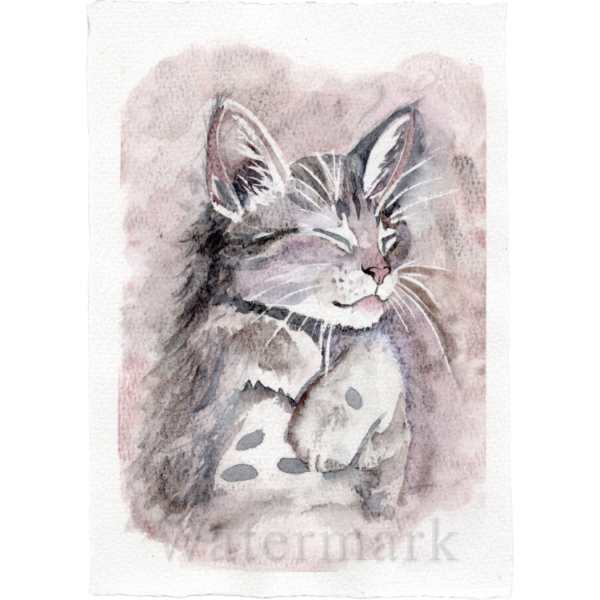 Cats #5 Hand Painted Original Watercolour on 6"x8" Cotton Paper