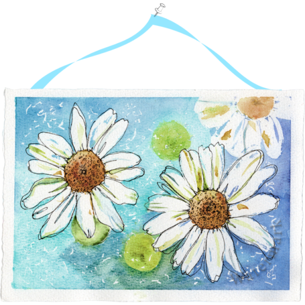 Flowers & Doodles #6 Hand Painted Original Watercolour on 6"x8" Cotton Paper